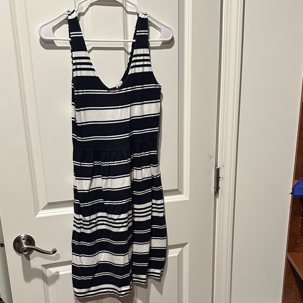 J. Crew Navy and White Striped Midi Dress